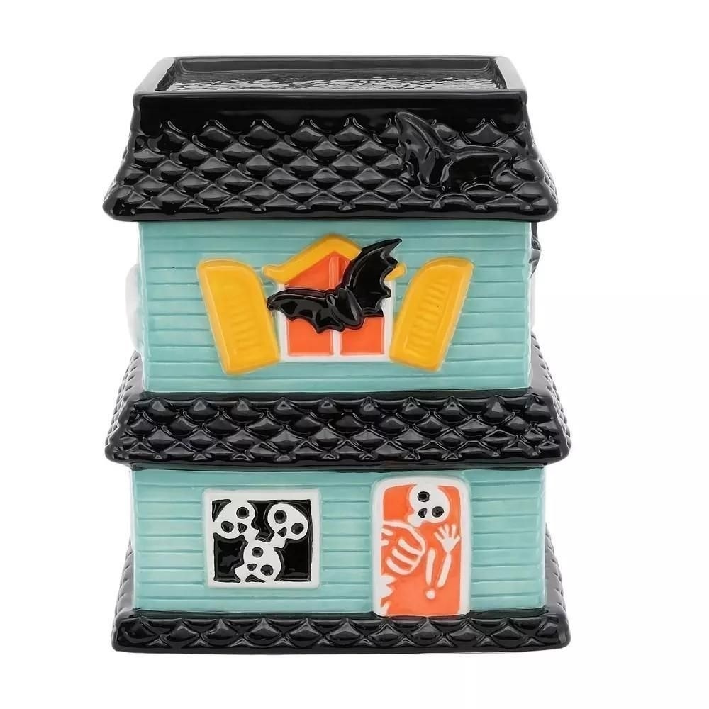 Celebrate Together Halloween Haunted House Ceramic Covered Candy Dish Teal Black